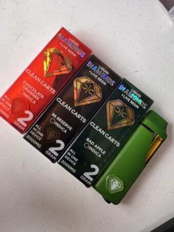 Clean Carts - Liquid Diamonds - 2G - Indica - Flavors Available - /Bad Apple / 98 Reserve / Chocolate Oranges